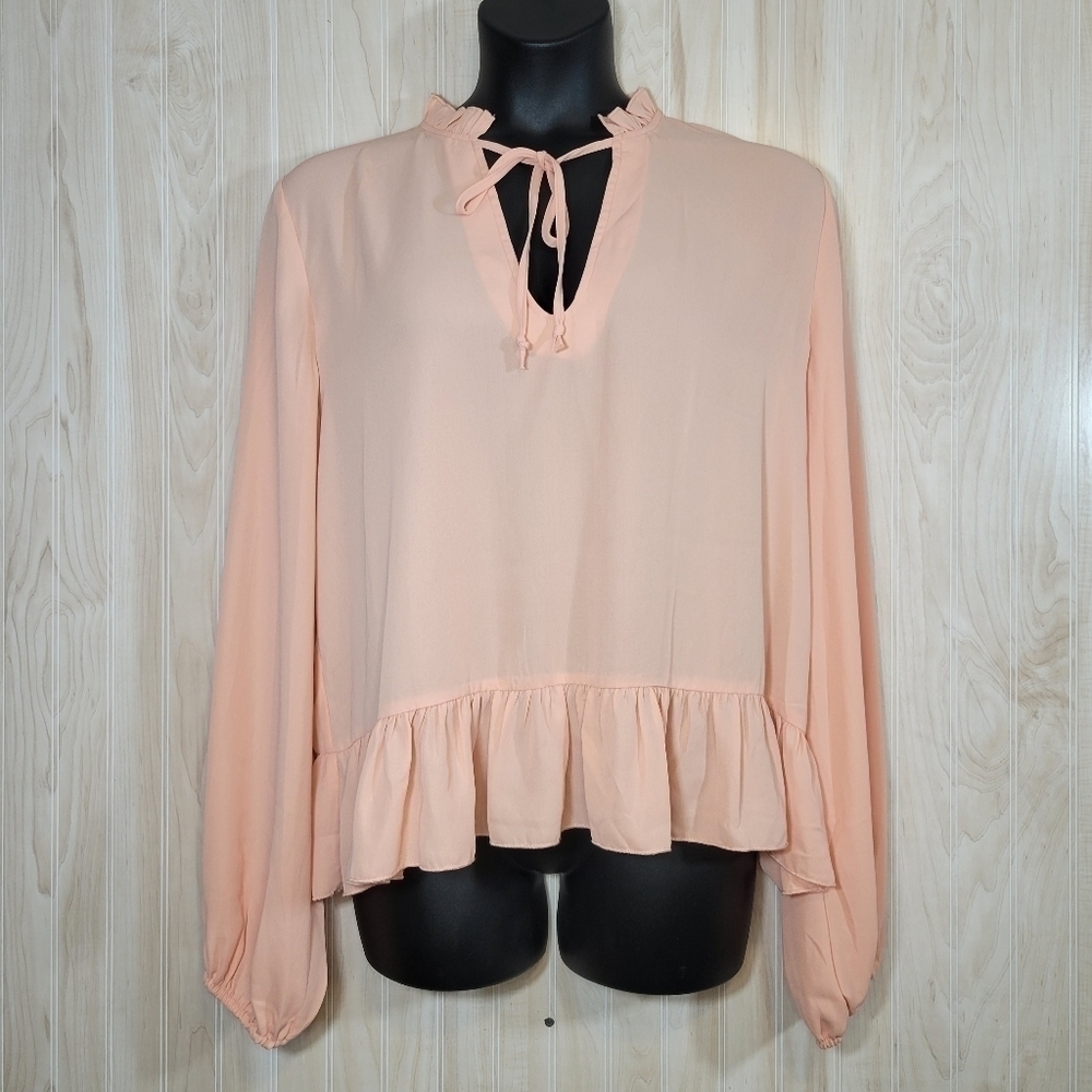 A Dip of Darling Soft Peach Long Sleeve Blouse Top Sz XXL
